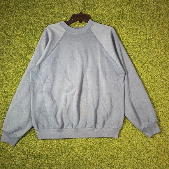 Tultex USA Raglan Crewneck Sweatshirt L Gray Blue Blank 80s 90s Vintage - Picture 1 of 6